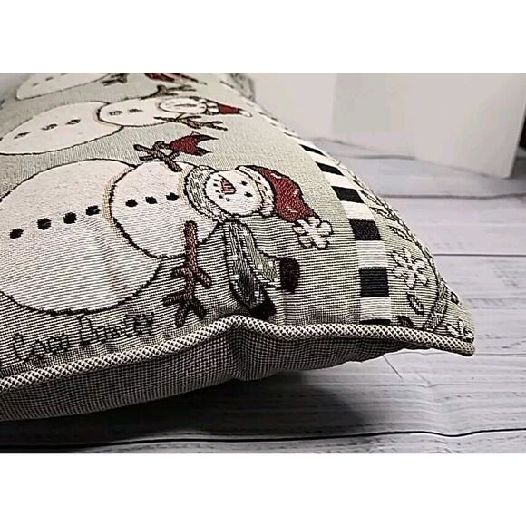 Coco Dowley Tapestry Snowman Winter Christmas Pillow In Excellent Condition - Picture 7 of 16